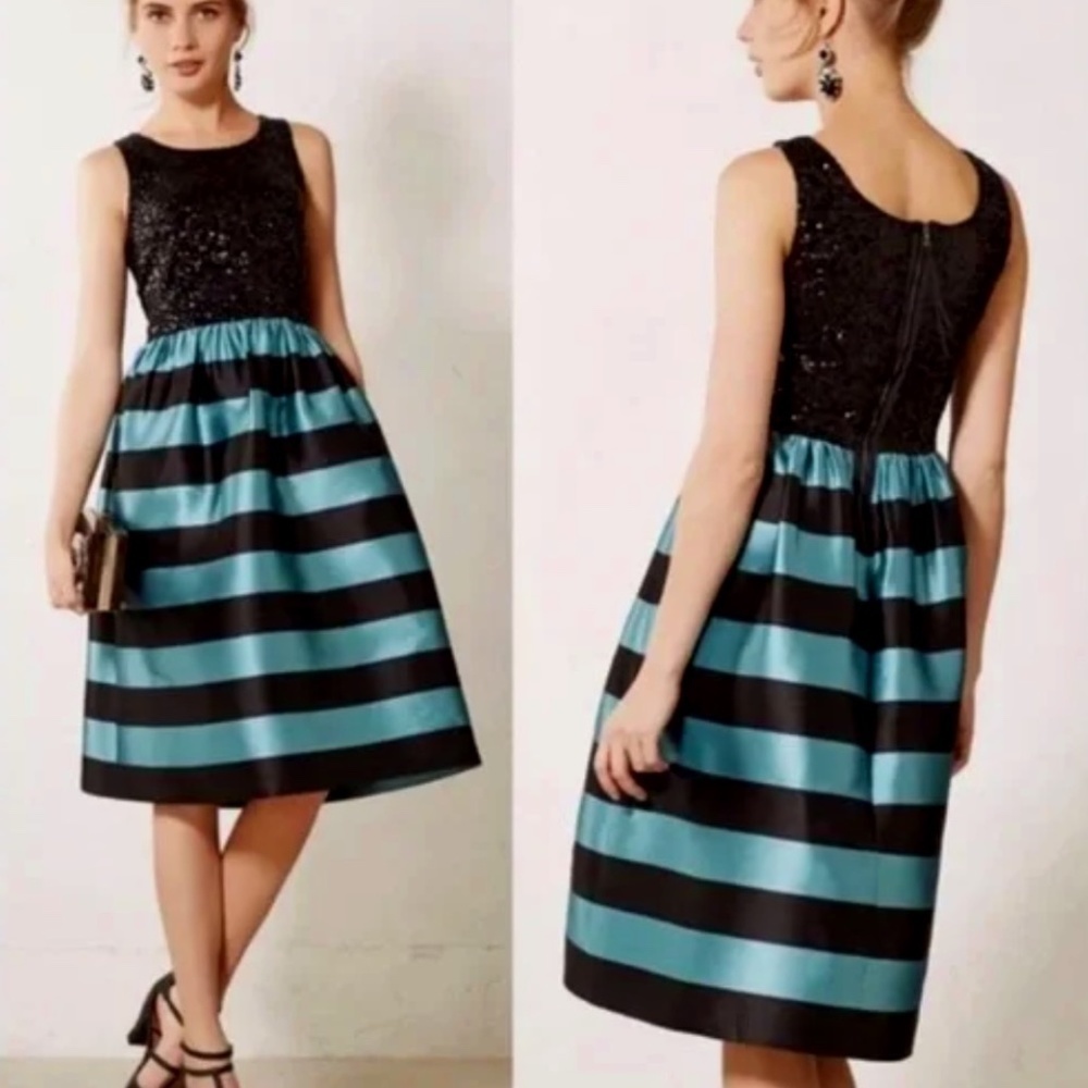 Anthropologie Leifsdottir Starlit Stripes Party Dress Sequined Size 2